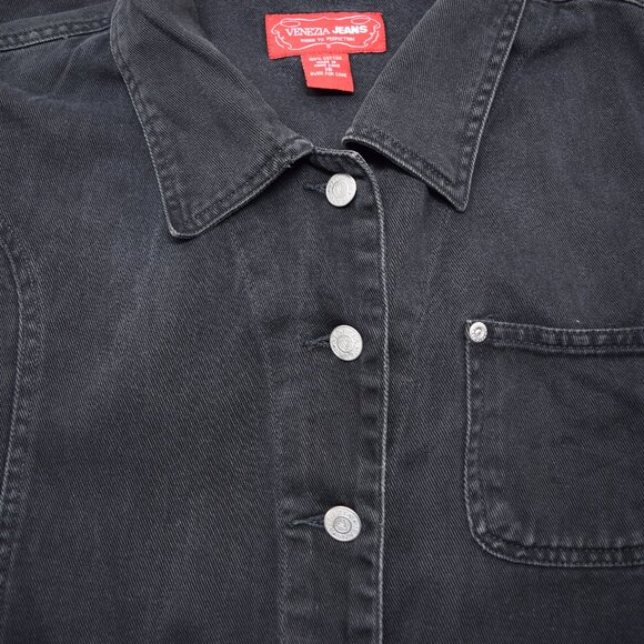 Venezia Jeans Denim Dress Women 18 Black Button Up Y2K LBD Goth Punk Rock Hippie - Picture 8 of 11